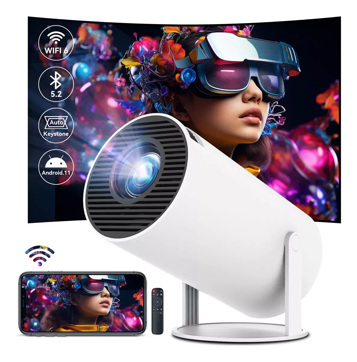 HY300 Home Theater Projectors 4K HD Portable mini Smart Digital Android13 720P BT5.0 WiFi6 Ready for & Outdoor Multi-Purpose Use Outdoor Portable