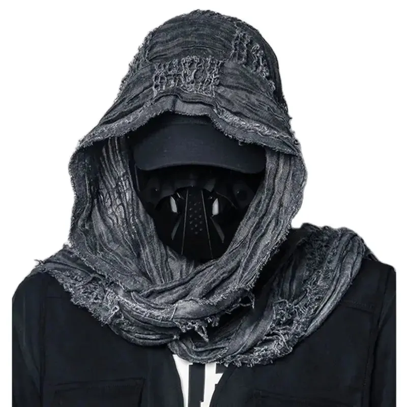 Retro Distressed Scarf: Urban Edge & Comfort - Black and