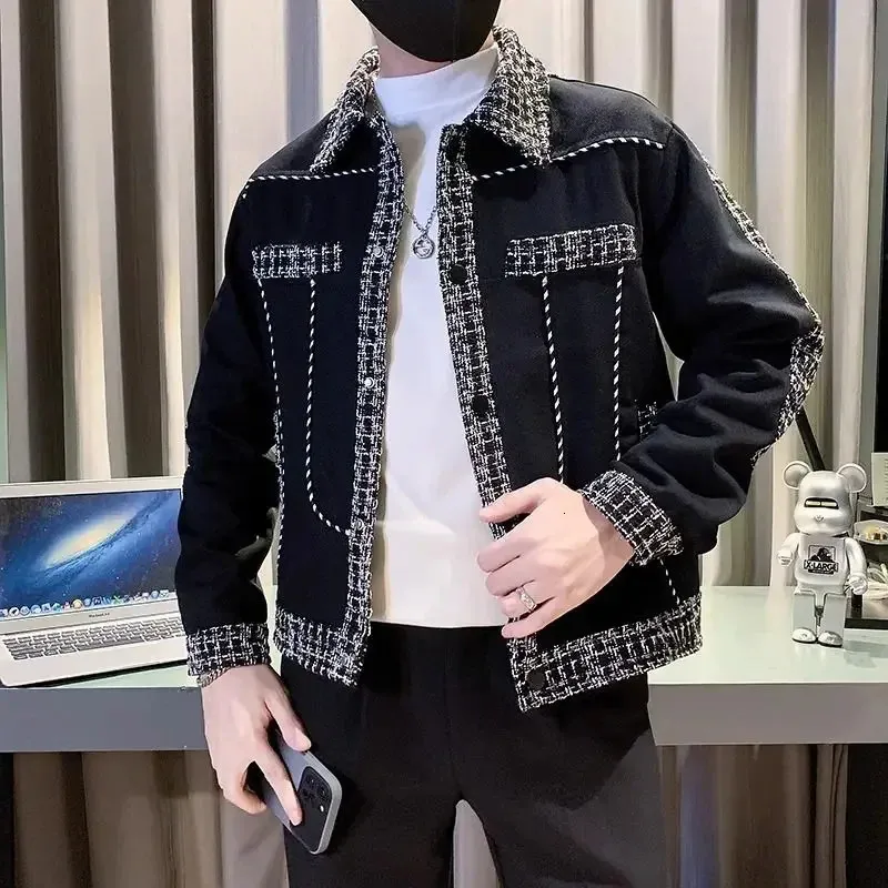 Y2k Mens Fashion Black Spliced Winter Jacket: From Kong04