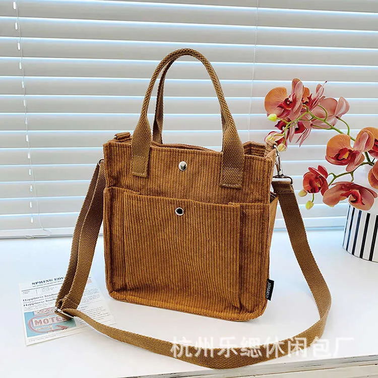 Borsa A Tracolla In Velluto A Coste Donna 21x21x9,5 Cm - Mini Borsa Tote Con Tracolla Regolabile, Colori Basici (blu, Nero, Cachi, Grigio, Bianco Sporco) - 3