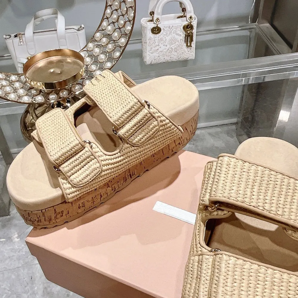 Chanel Beige Chanel Straw Slides Chanel White Pearl CC Flat Slides