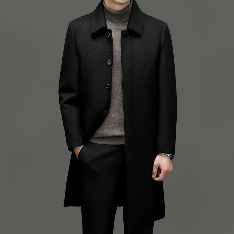 High Quality Wool Coat Men Solid Turn Down Collar Mens Long Coats