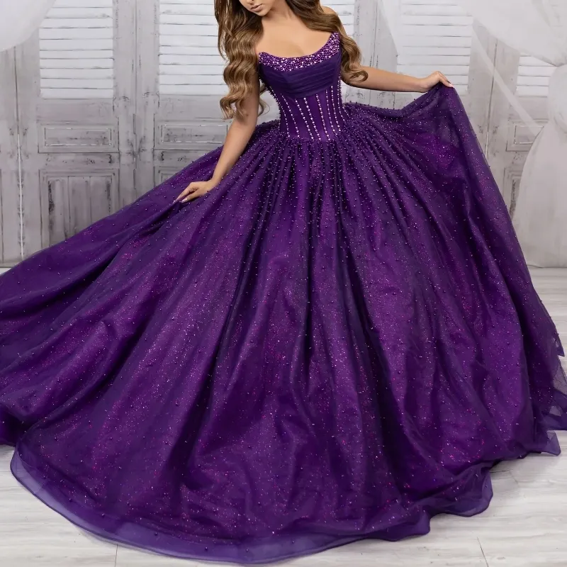 Purple Ball Gown Quinceanera Dress for Girls Lace-Up Off the Shoulder Pearl  Beading Tulle Floor-Length from Dhgate Quinceanera Dresses - price 308.83