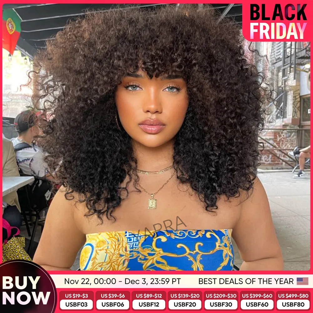 Afro Kinky Curly Wigs With Bangs: 250% Density, Brazilian  display picture 2