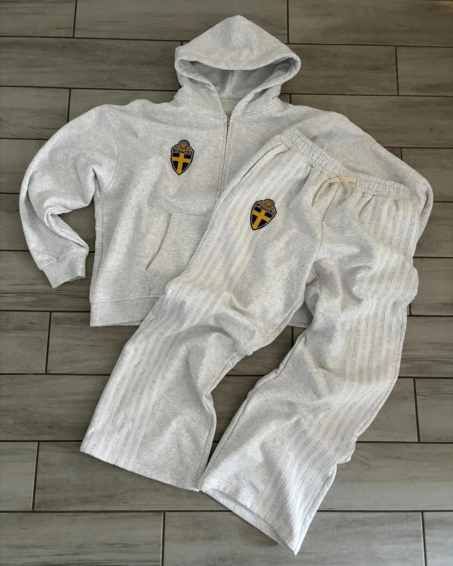 Y2K Vintage Striped Zip Hooded Matching Sweatshirt And