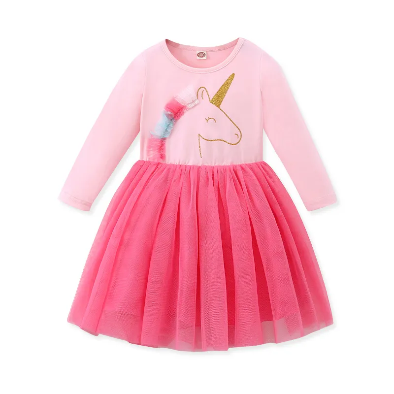 navy blue dress for baby girl Girls' 3D Rainbow Unicorn Dress Long Sleeve 3D Print Fall Winter Vacation Sports & Outdoor Daily Cute Casual Beautiful Kids 3-12 Years Casual Dress A