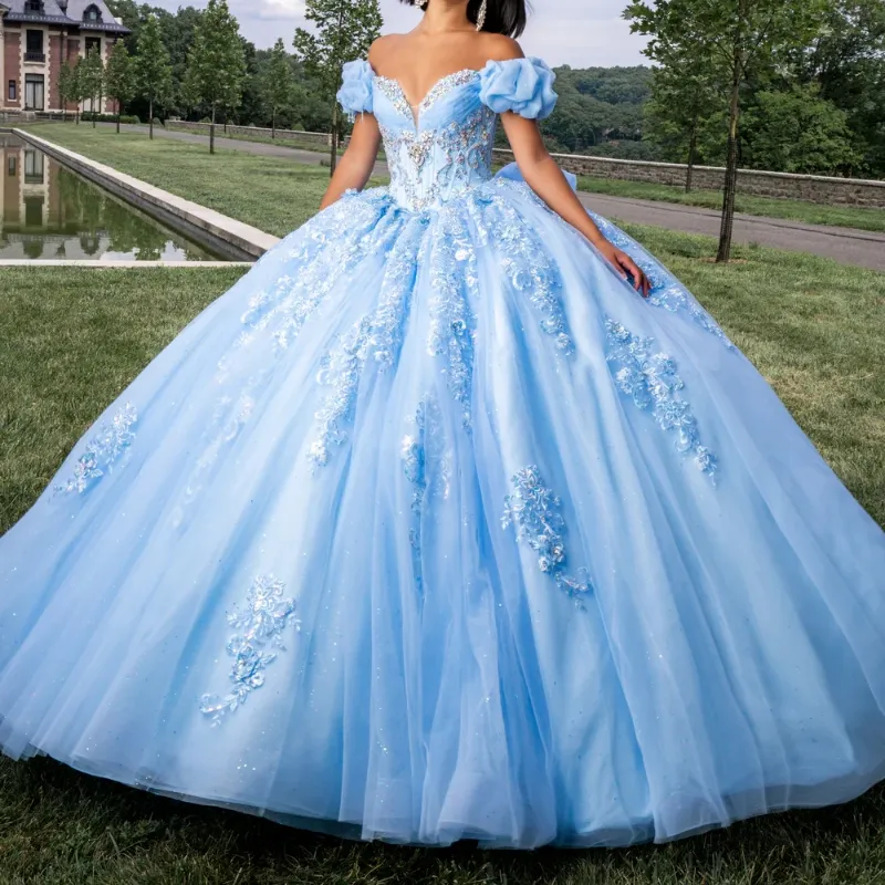 Blue Quinceanera Dress Sweet 15 Evening Dress Crystal Sleeveless Off Shoulder Ball Gown Dress main image 0