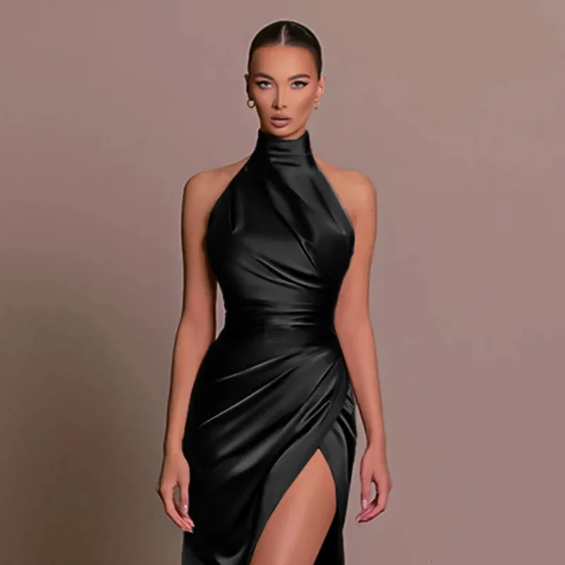 Ladies Polyester Satin Sleeveless Backless Halter Maxi Dress with Side Slit  Floor-Length Evening Party Dress from Dhgate Urban Sexy Dresses - price  33.47