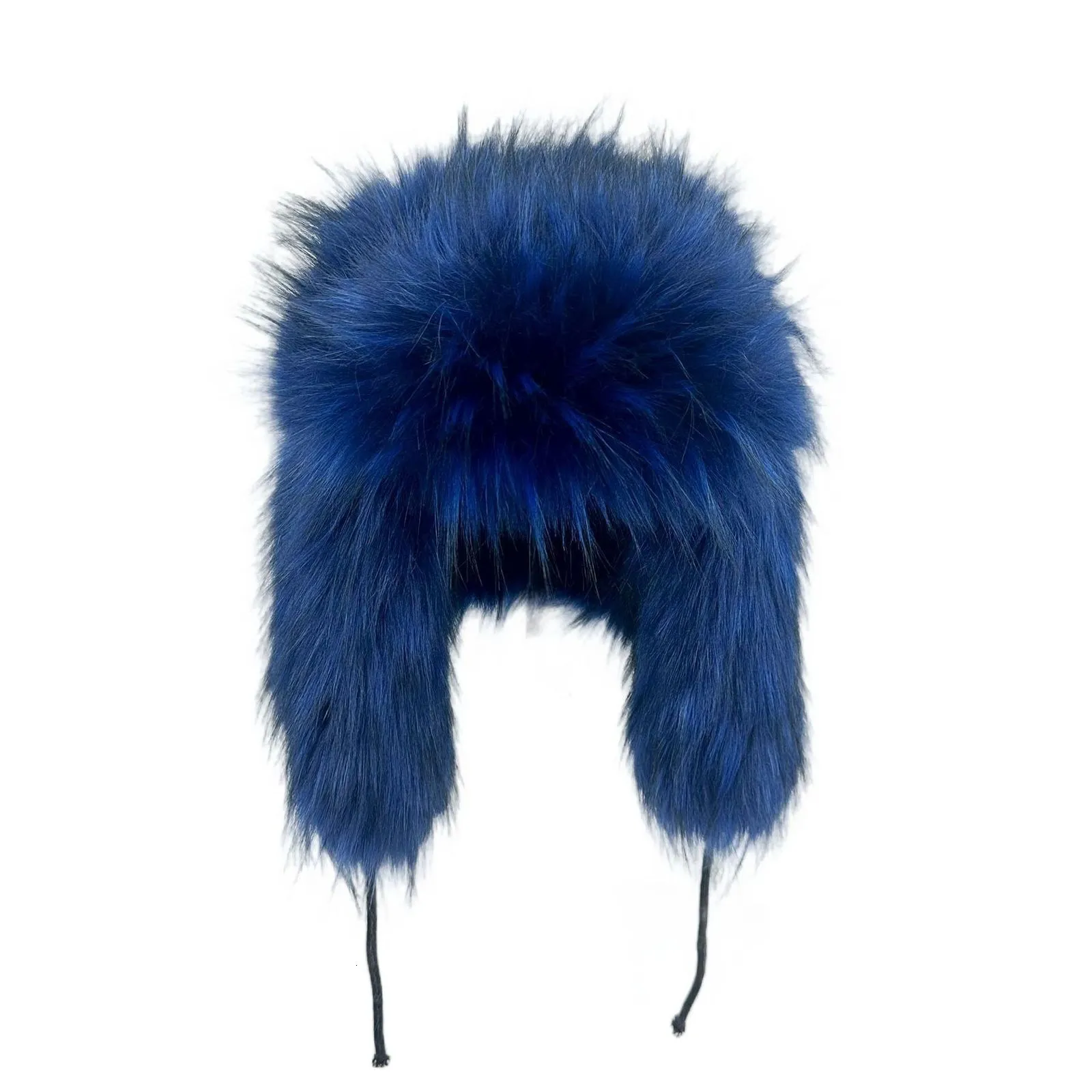 Women\'s Faux Fur Cossack Winter Warm Ear Flaps Trapper Fluffy Furry Pom Pom Hat Womens Black Fox Fur Excursion Trapper Hat with Pom Pom  main image 2