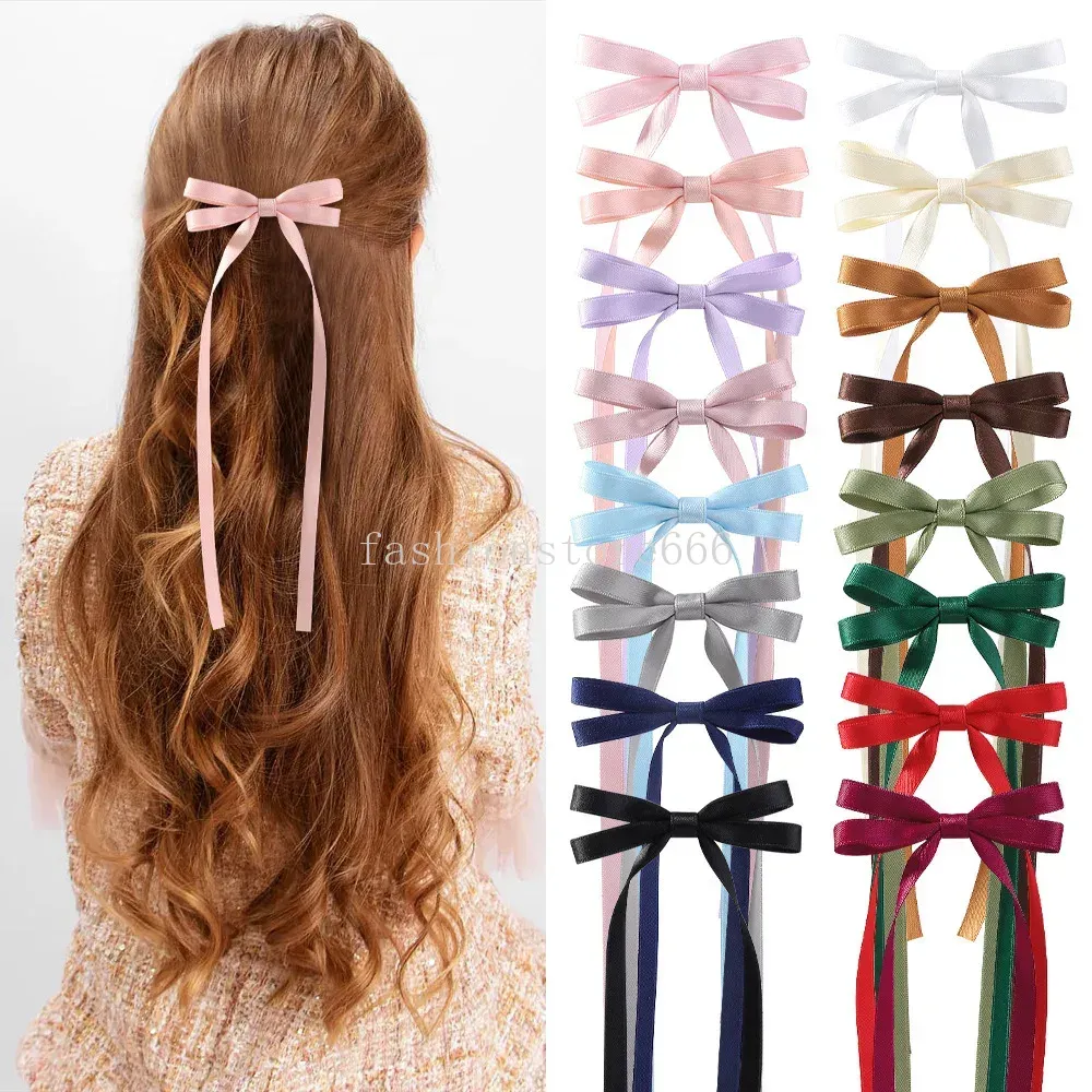 Solid Hair Bow Hairpin Women Girls Long Ribbon Hair... From  display picture 3