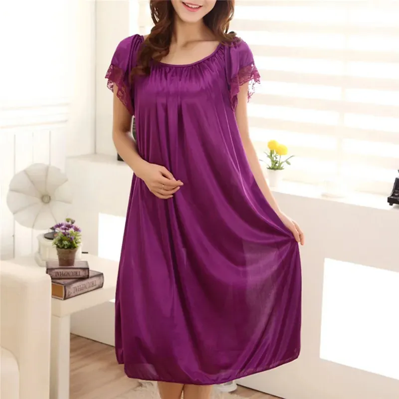 Sexy Lace Ice Silk Satin Nightgown for Women - Plus Size pink sleepwear