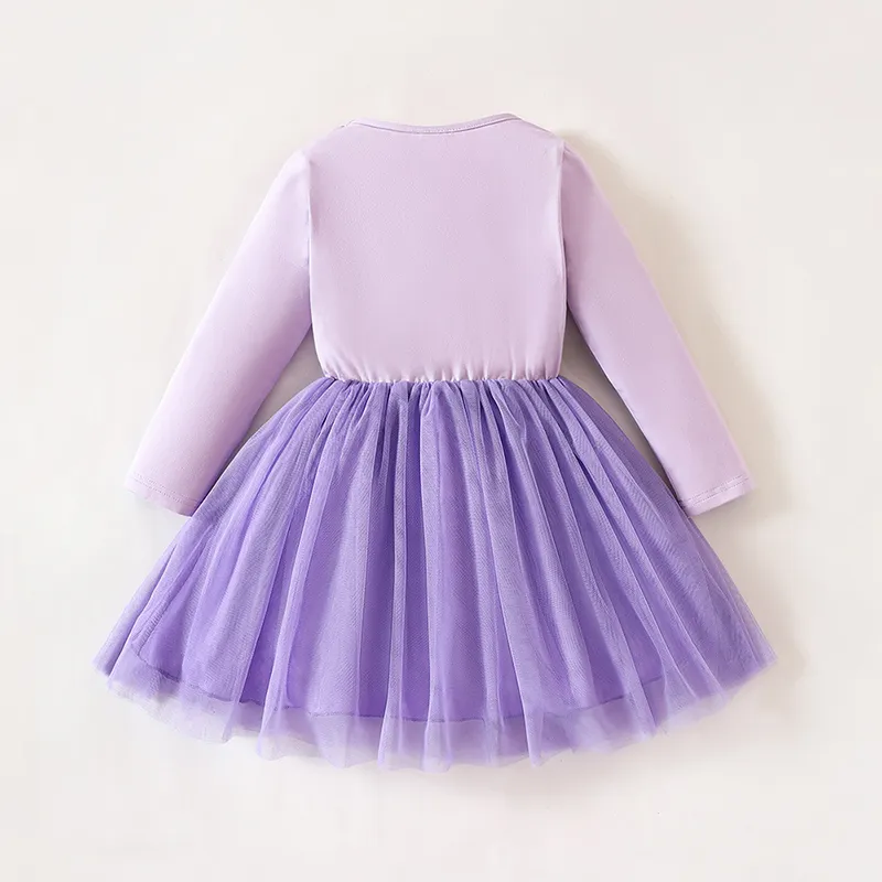 knee length dresses for ladies Girls Soft Cotton Jersey Long Sleeve Tiered Dress | Purple main image 1