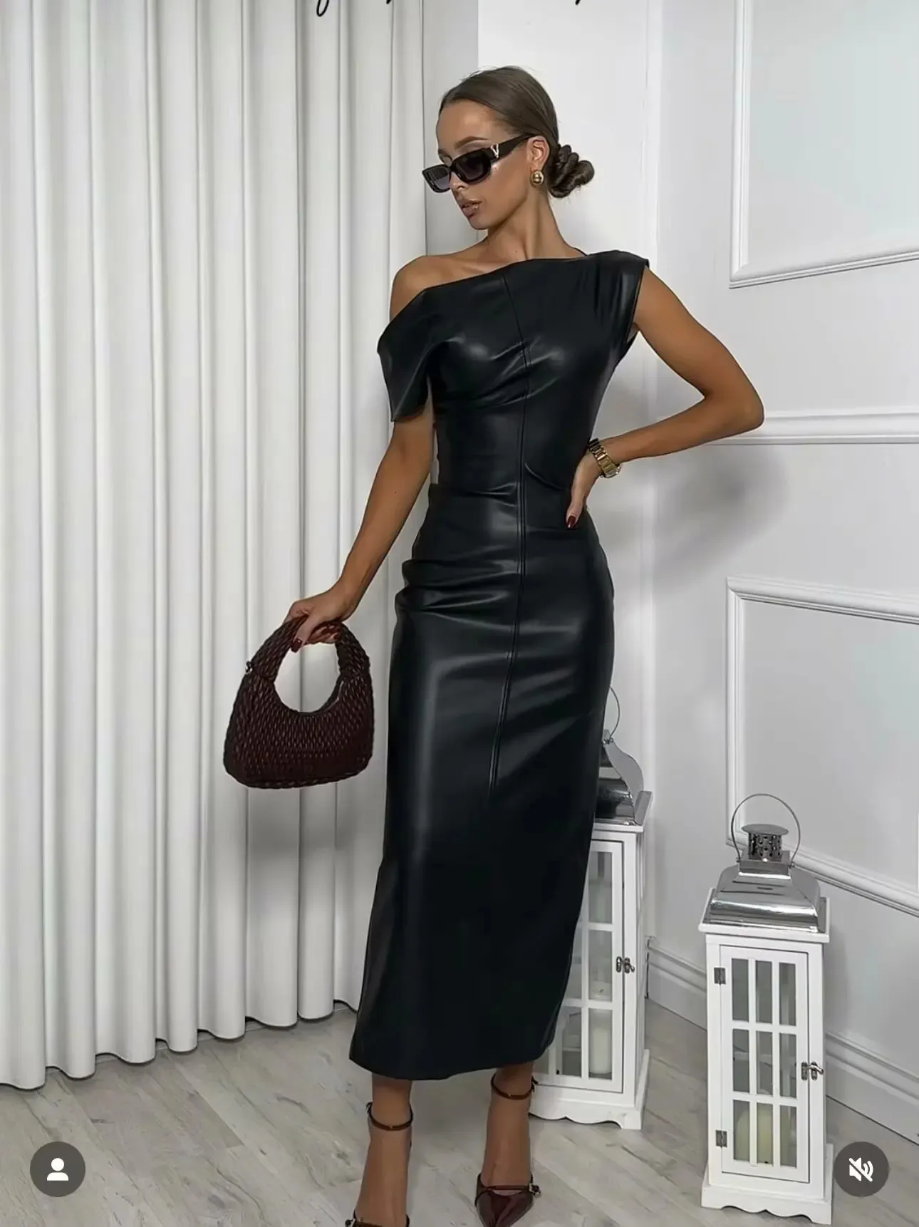 TRAFZA Faux Leather Midi Dress Womens Slim... From Xingyan01, $23.05 In  Bulk | DHgate.Com