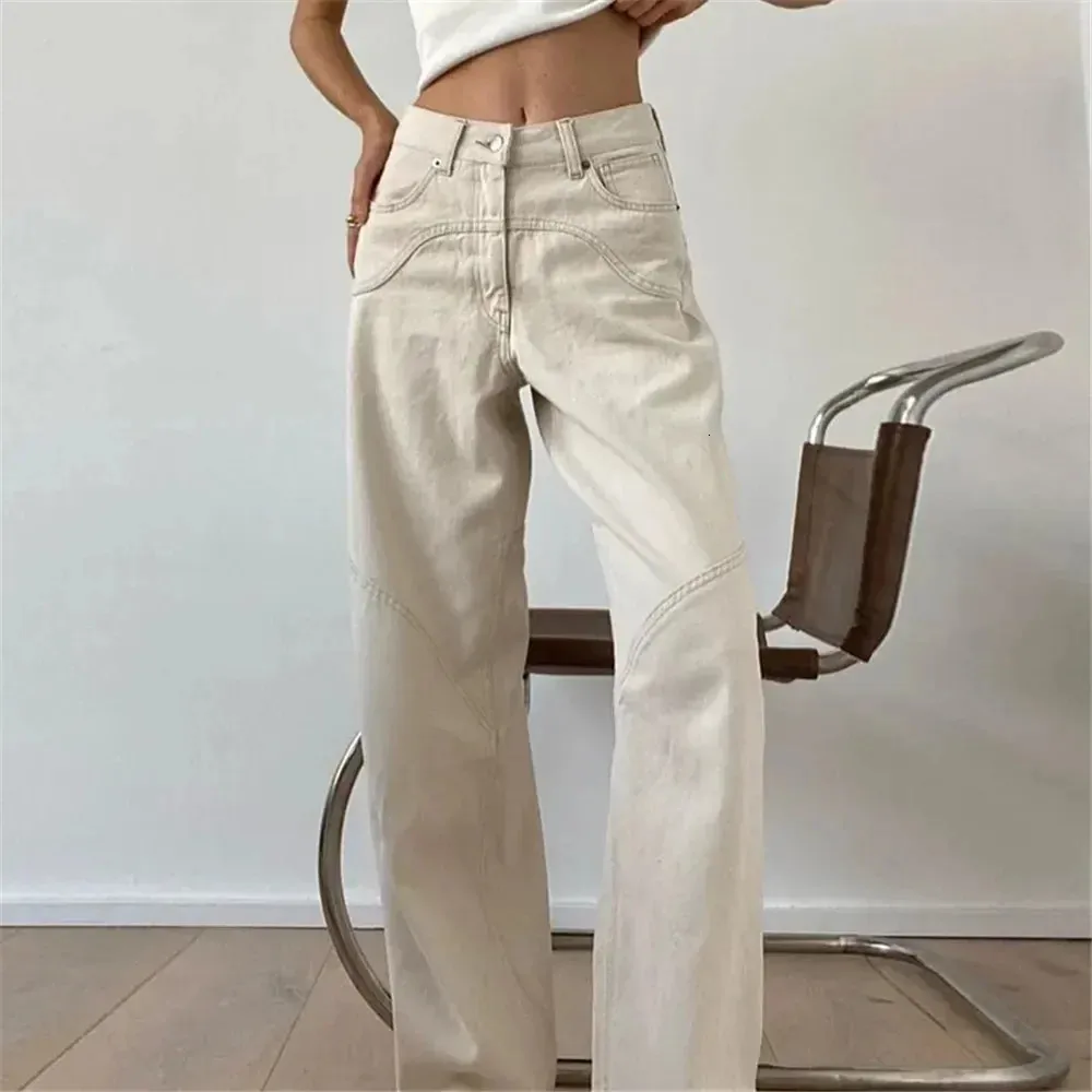 【COSYHARU】Vintage beige wide denim pants High Waisted Boyfriend Jeans Style Beige Denim Trousers