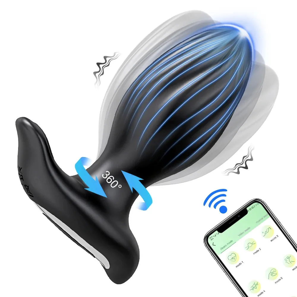 Bluetooth 360° Rotation Vibrating butt plug with App Control for Men - 7  Speeds for Prostate Massage and Anus Stimulation - Adult Sex Toy