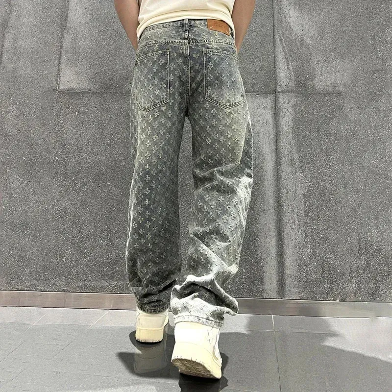 Jacquard Pattern Denim Jeans For Men Straight Fit, From Mu02