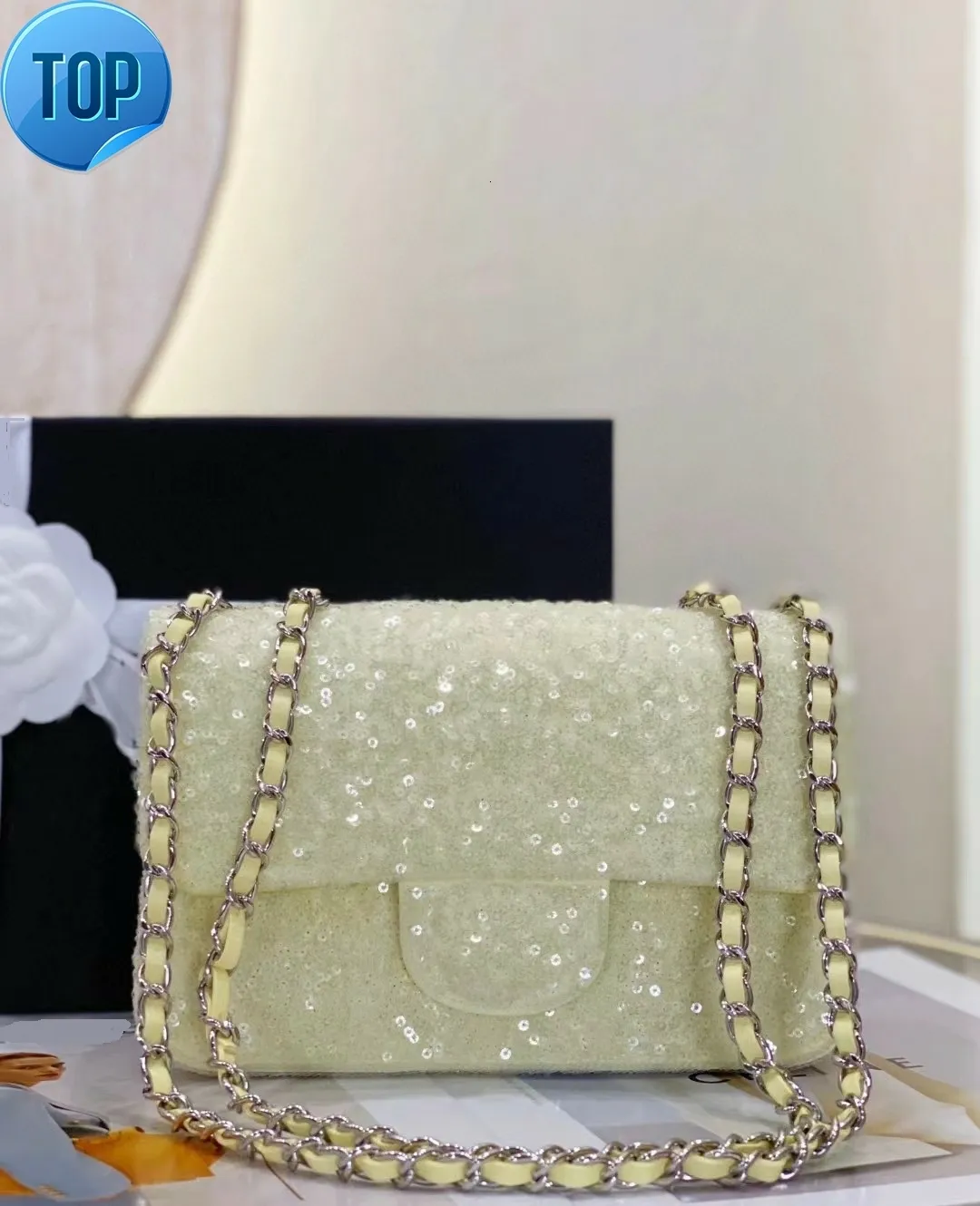 Save Big on Bulk Designer Sequin Handbags Silver Designer Handbags Sequin  Flap Bag: Luxury Shoulder Bag With Silver Hardware, Leather Lining Chain 