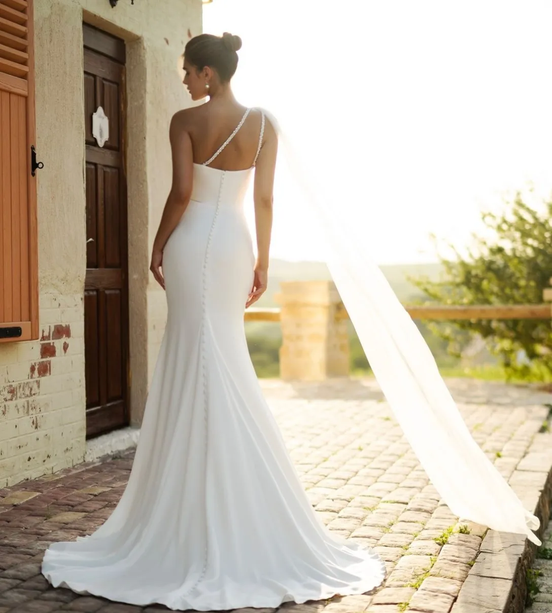 one shoulder trumpet wedding dress 2015 Trumpet /Mermaid One Shoulder Lace Beach Wedding Dress
