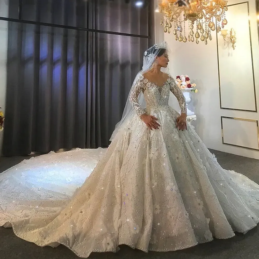 Luxury Floral Beads Wedding Dresses Illusion Lace... From Sellonbest,  $292.47 | DHgate.Com
