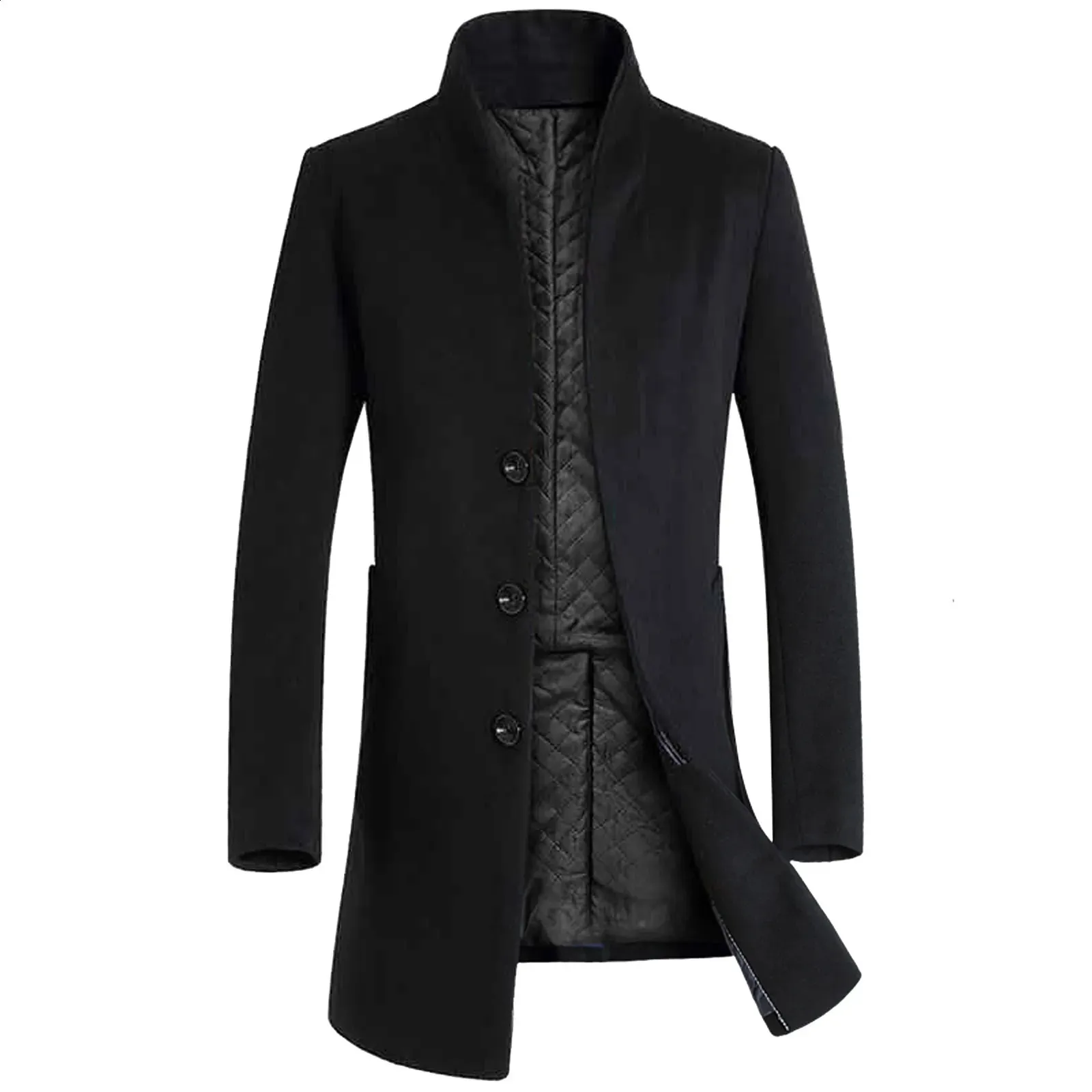 【新品タグ付き未使用】l'or Stand collar Long Coat Long Sleeve Lapel Collar Single Breasted Wool Blend Coat