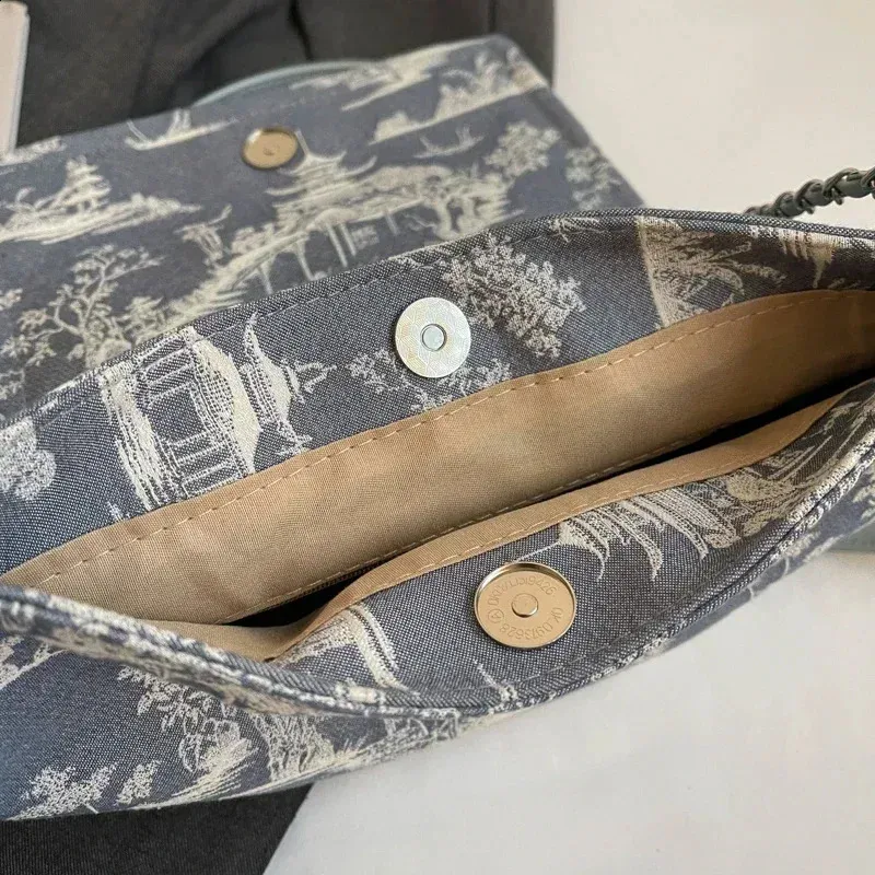 Leopard Print Denim Landscape Shoulder Bags Online Large
