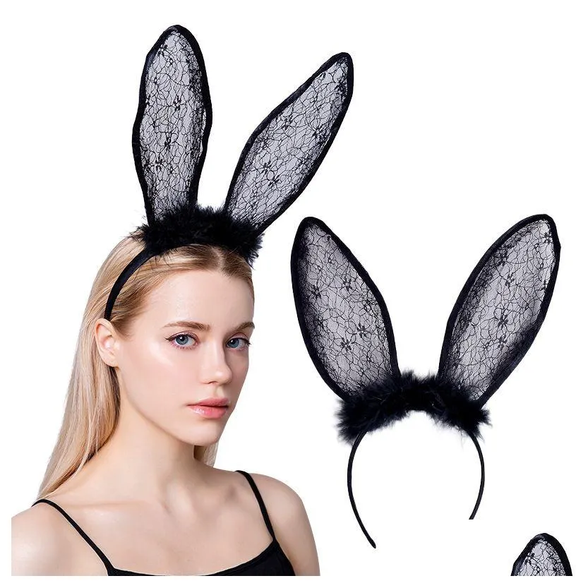 Feather Lace Bunny Ear Headband: Korean Style Hairpin for Events ...