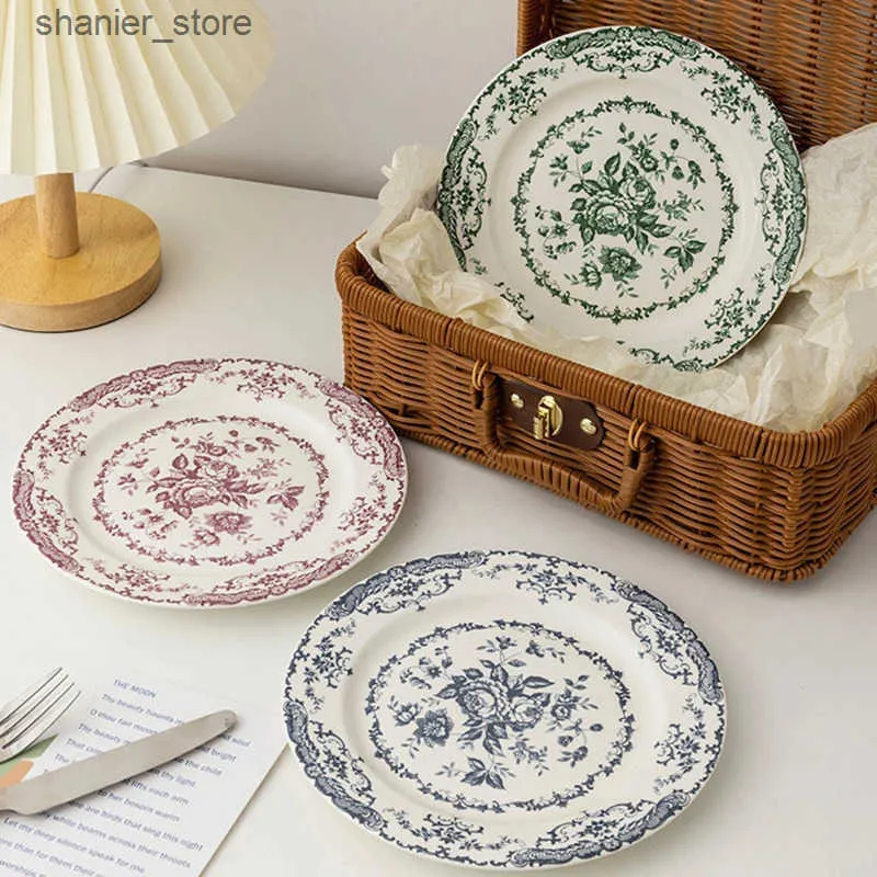 Corelle Vitrelle Dinner Plates French Retro Rose Ceramic Dinner Plate,  8/10 Inch European Style Dessert Salad Plate, Family Art Desktop Decor