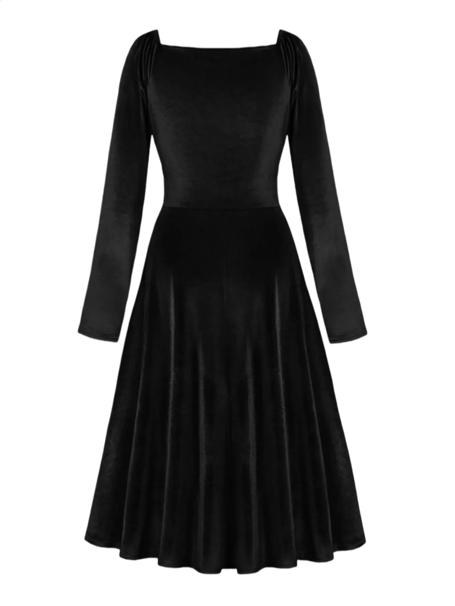 Versatile Black Velvet V-Neck Velvet midi dress with Pleated Waist and Slimming Fit - Elegant Party Wear (Solid Color)