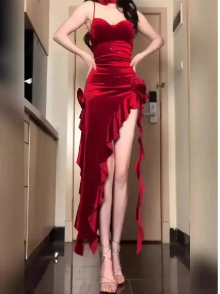 red dress y2k VINTAGE 90s Y2K Betsey Johnson RARE Red DRESS Gold Label Silk Flare Ruffled S 4