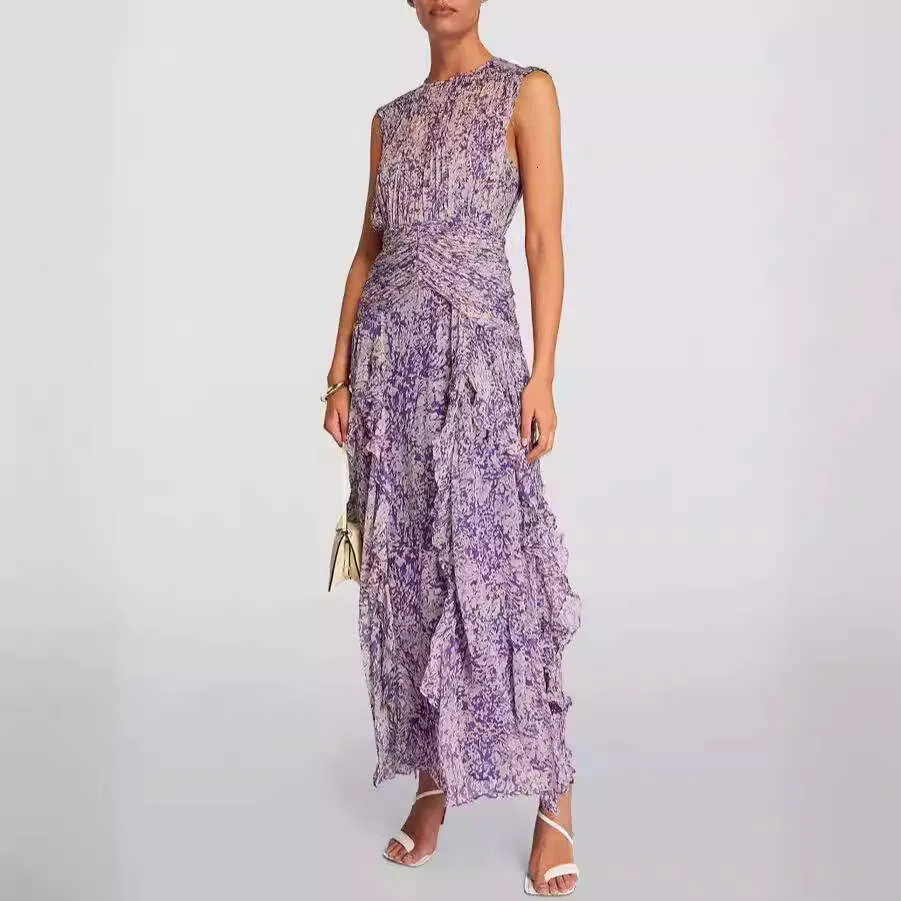 Chic and Elegant Chiffon Fairy lilac evening dress - Off-Shoulder V-Neck, European-American Style for Spring/Summer 2024