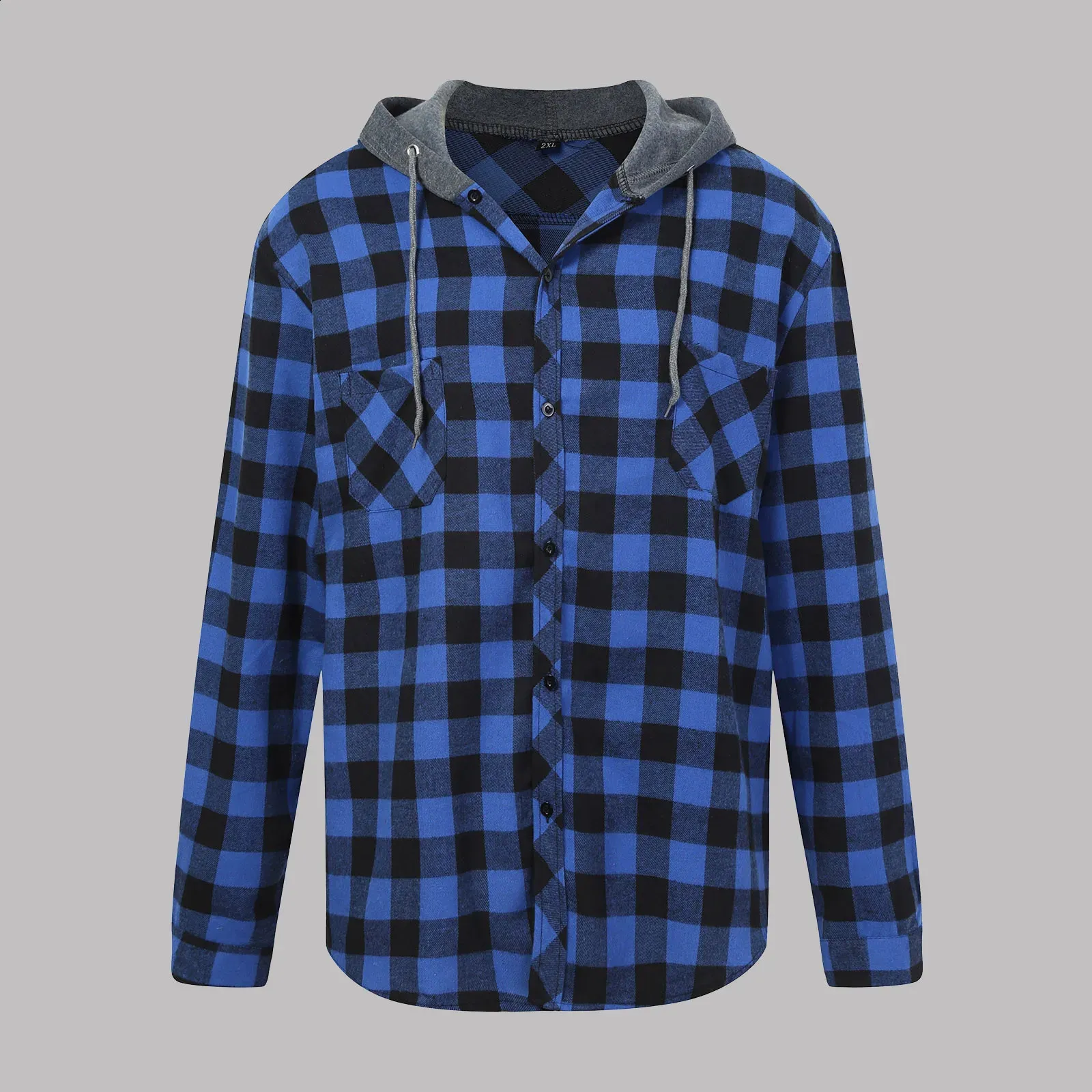 YIOLEAMP Chemises bleu roi pour homme - Col montant à manches longues - Chemise boutonnée décontractée avec poche, Noir , M