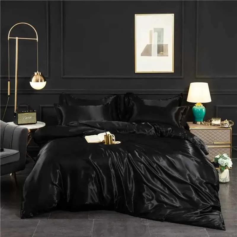 Luxury Silk Bedding Set with Duvet Cover for Double King Queen Size ...