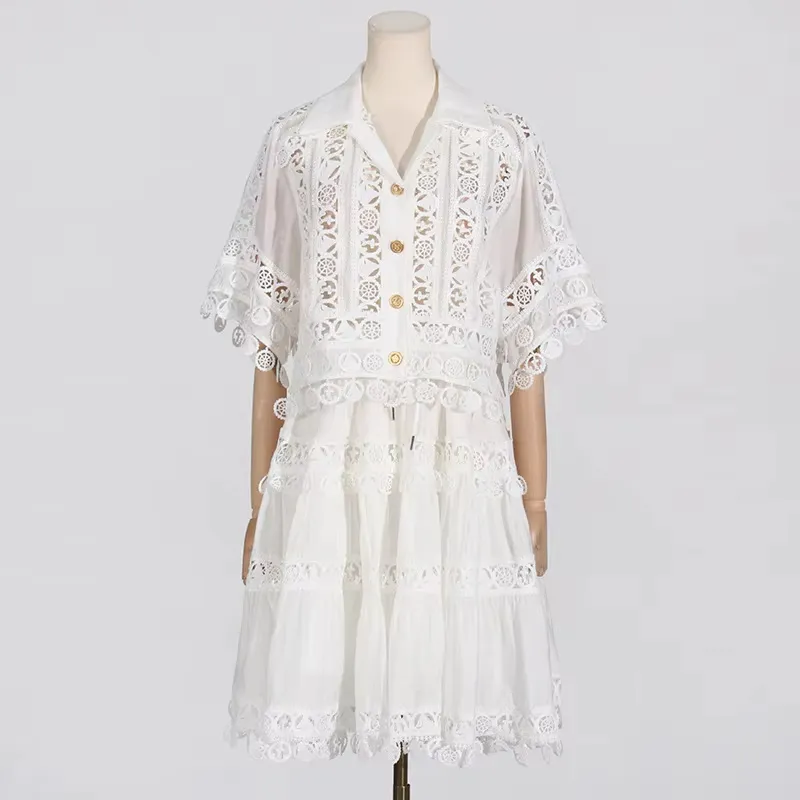 chinese dress ladies White Lace Trim Shirt Dress main image 1