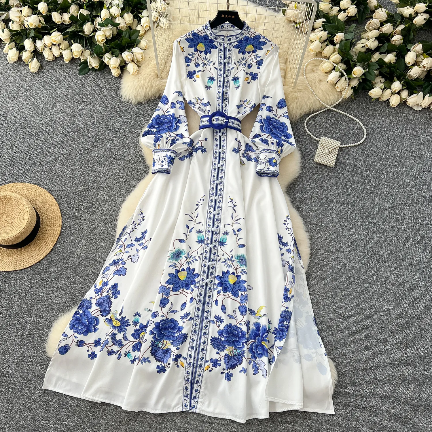 2024 Blue Floral Maxi Dress | Lantern Sleeve Spring... From Xiongstore,  $34.18 In Bulk | DHgate.Com