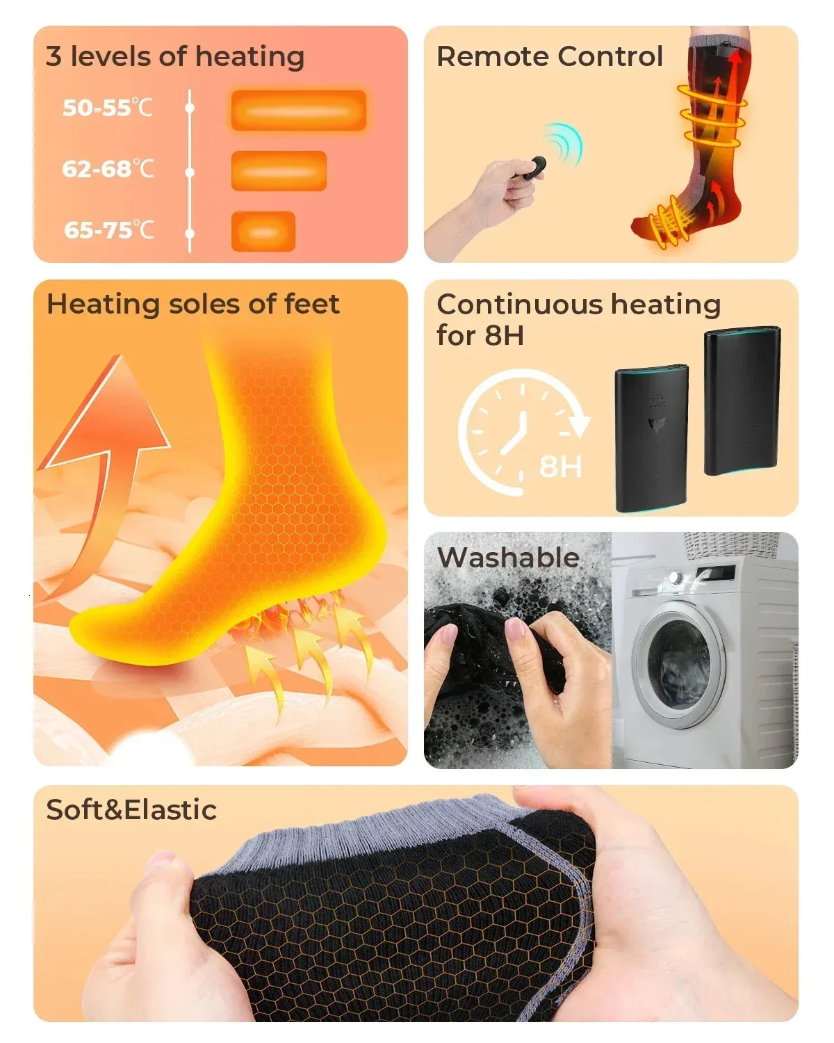 Greyghost Chaussettes Chauffantes à Piles, Chaussettes Chauffantes Électriques, Pour Hommes Femmes, Chauffe-Pieds D'Hiver, Pour Sports De Plein Air Ski Pêche Sur Glace Escalade Randonnée Vélo