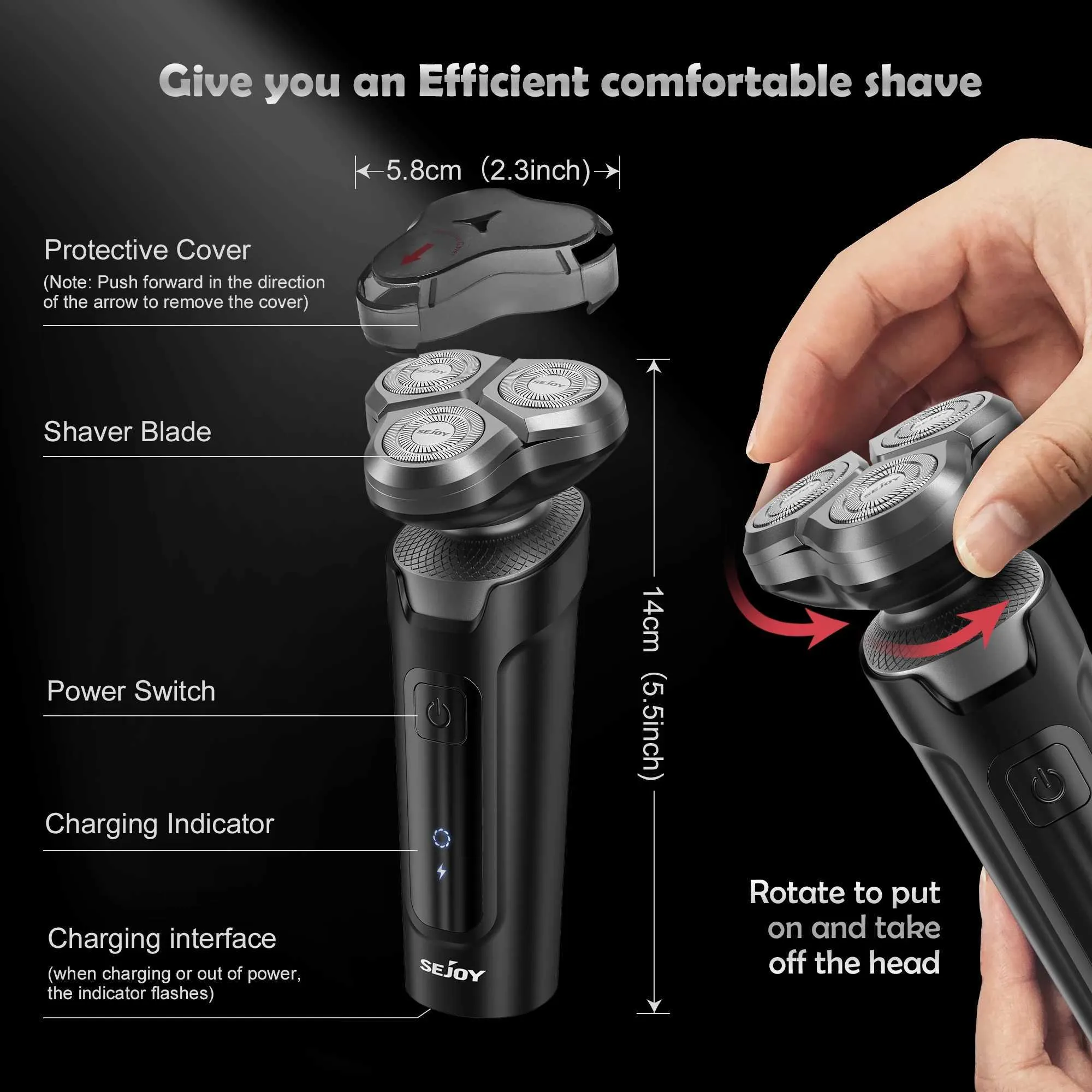 Electric Razor F Rechargeable Electric Shaver for Men - 3D Floating Rotary Razor, USB ...
