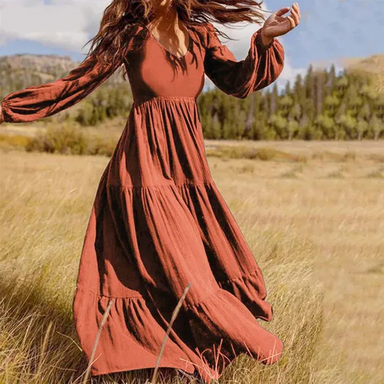 Boho Dress Flowy Maxi Dress Long Sleeve BTFBM Women Casual Long