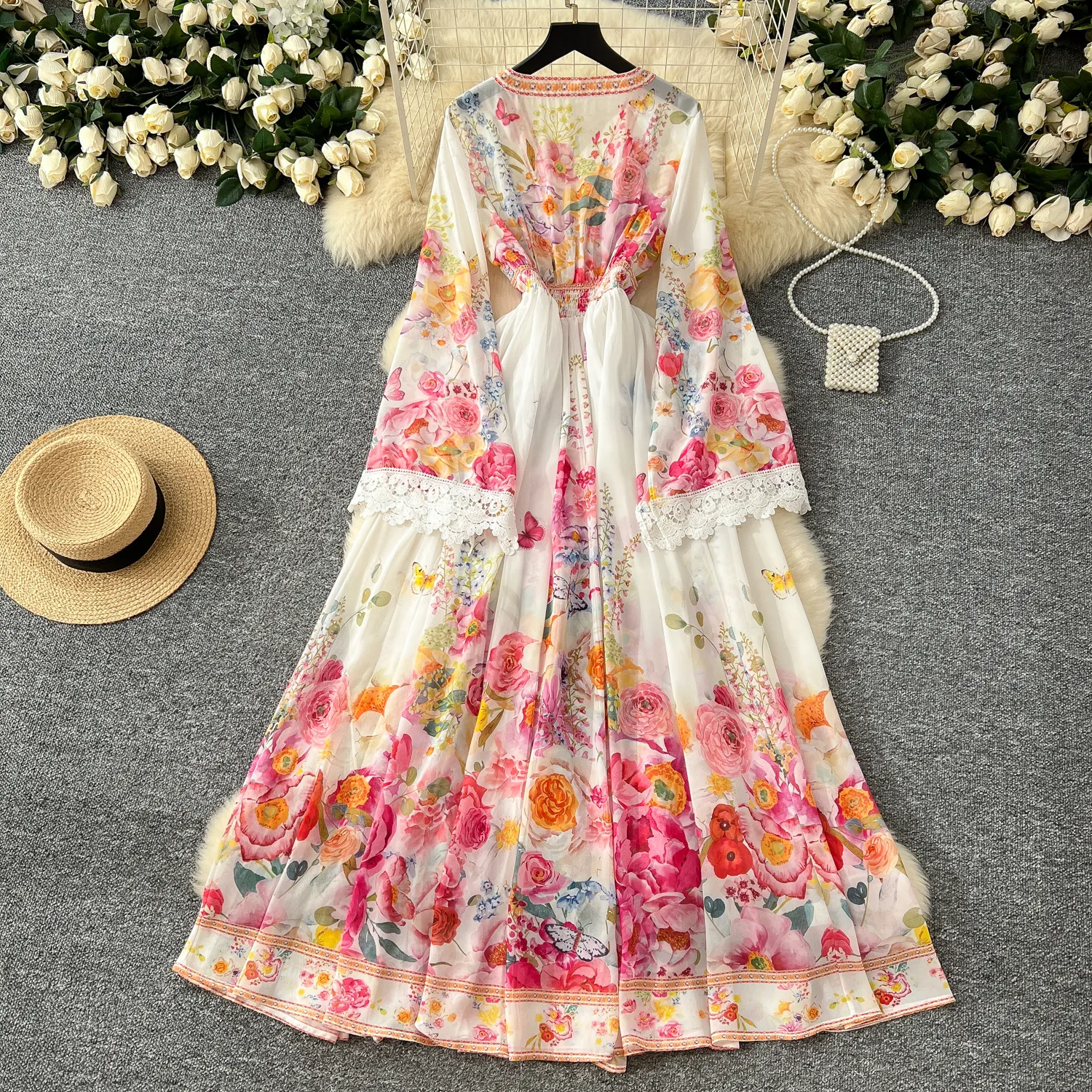 Casual Printed Deep V-Neck Flare sleeve Bohemian Maxi Dress Casual Printed Deep V-Neck Flare sleeve Bohemian Maxi Dress