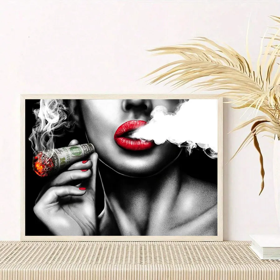 Red Lips Smoking Girl Canvas Marilyn Monroe Wall Art Stylish Home Decor ...