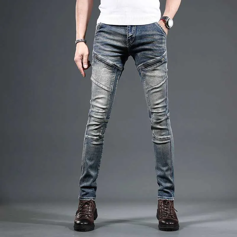 Korean Slim Fit Washed Denim Jeans - Retro Hip Hop Zipper Design ...