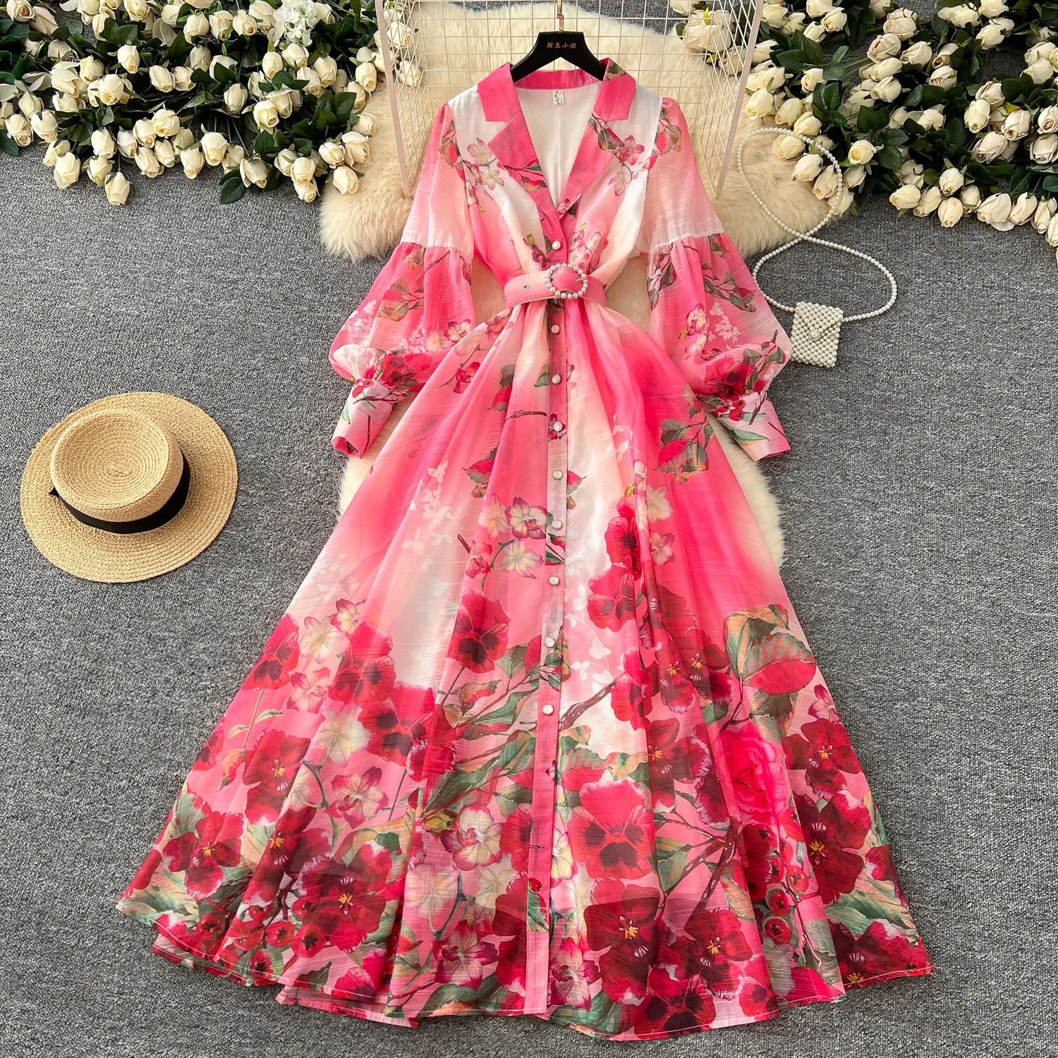 Robe Champêtre Longue et Contemporaine avec Motif Floral - Robes Bohemes
