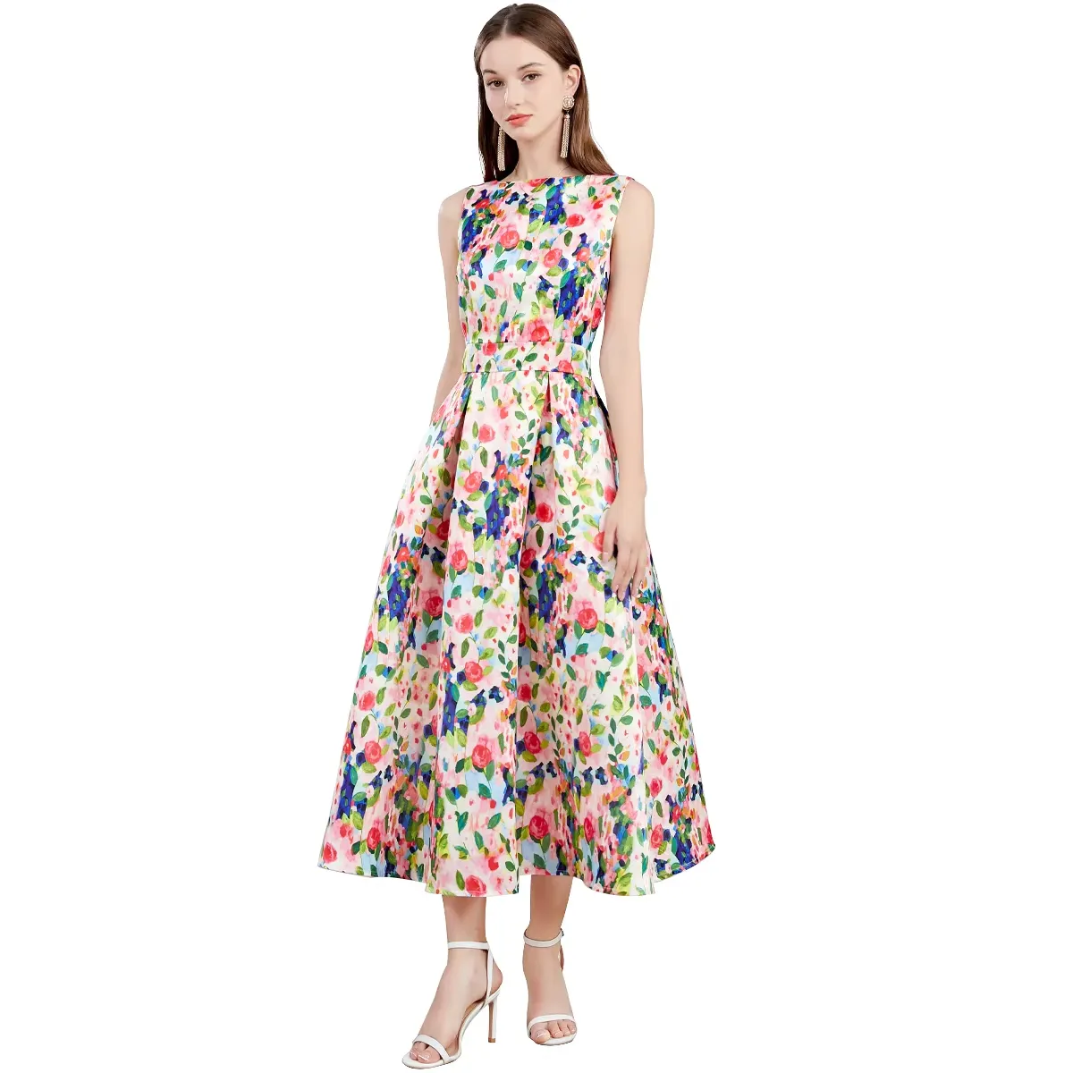 Elegant Sleeveless Midi Dress Patchwork Jacquard,... From Xiongstore,  $34.18 In Bulk