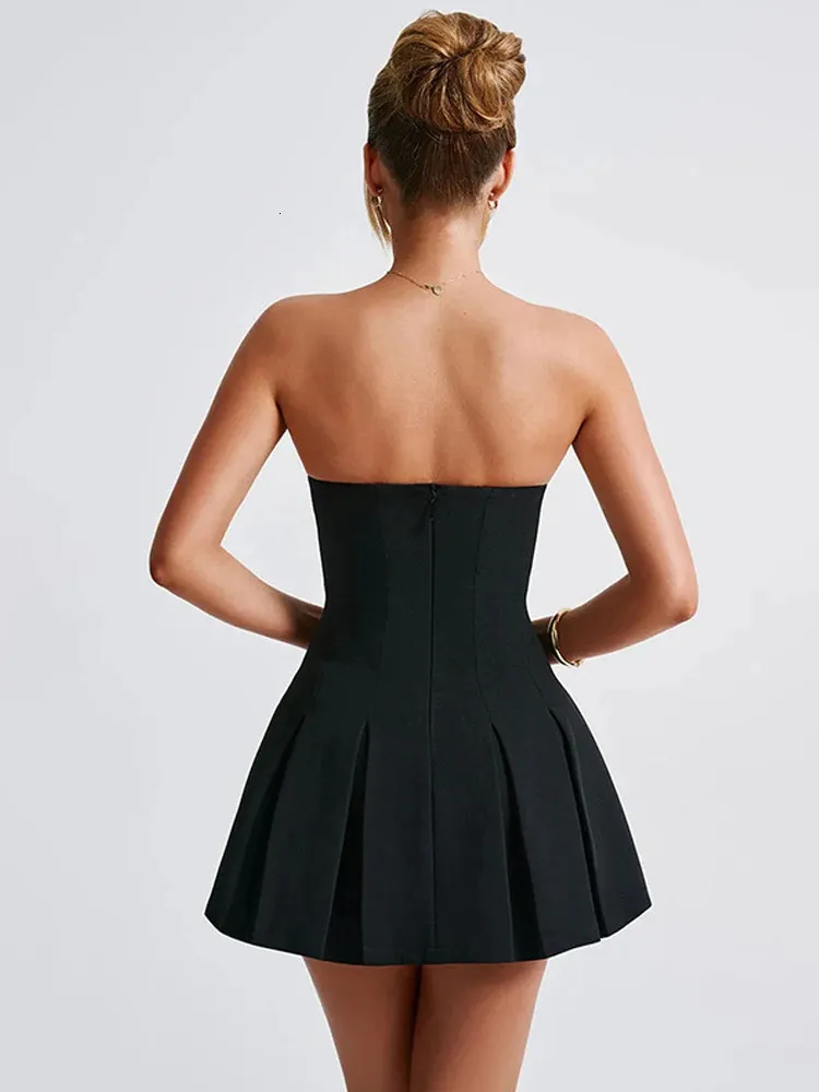 Black Strapless Backless Ruffle formal Black party Dress - Elegant Bodycon Mini Dress for Women - NIDANSSI (250312)