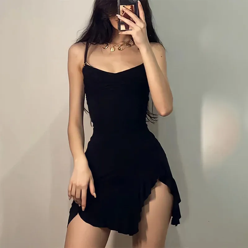Skin Tight Mini Dress Black Short Spaghetti Strap Dress Elegant Sleeveless  Mini Dress With Backless Body And Folding Split 2017 For Summer Streetwear  And Parties Aline 241206
