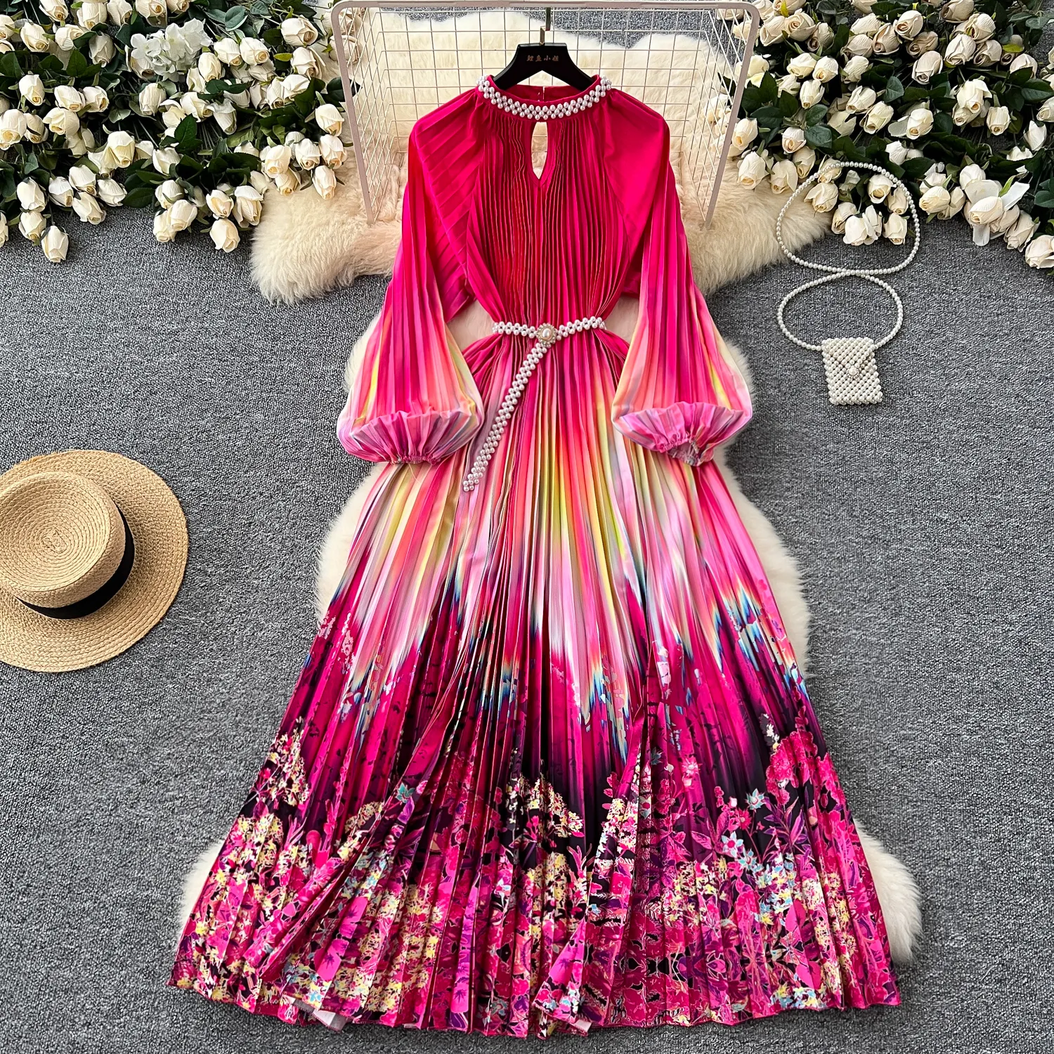 Womens Clothing Colorblock Pleated Midi Dress Fernee Colour Block