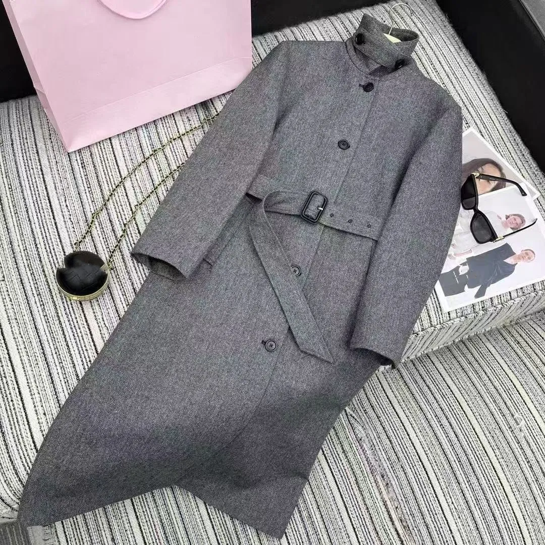 Elegant long wool trench coat with pockets 4595 Elegant long wool trench coat with pockets 4595