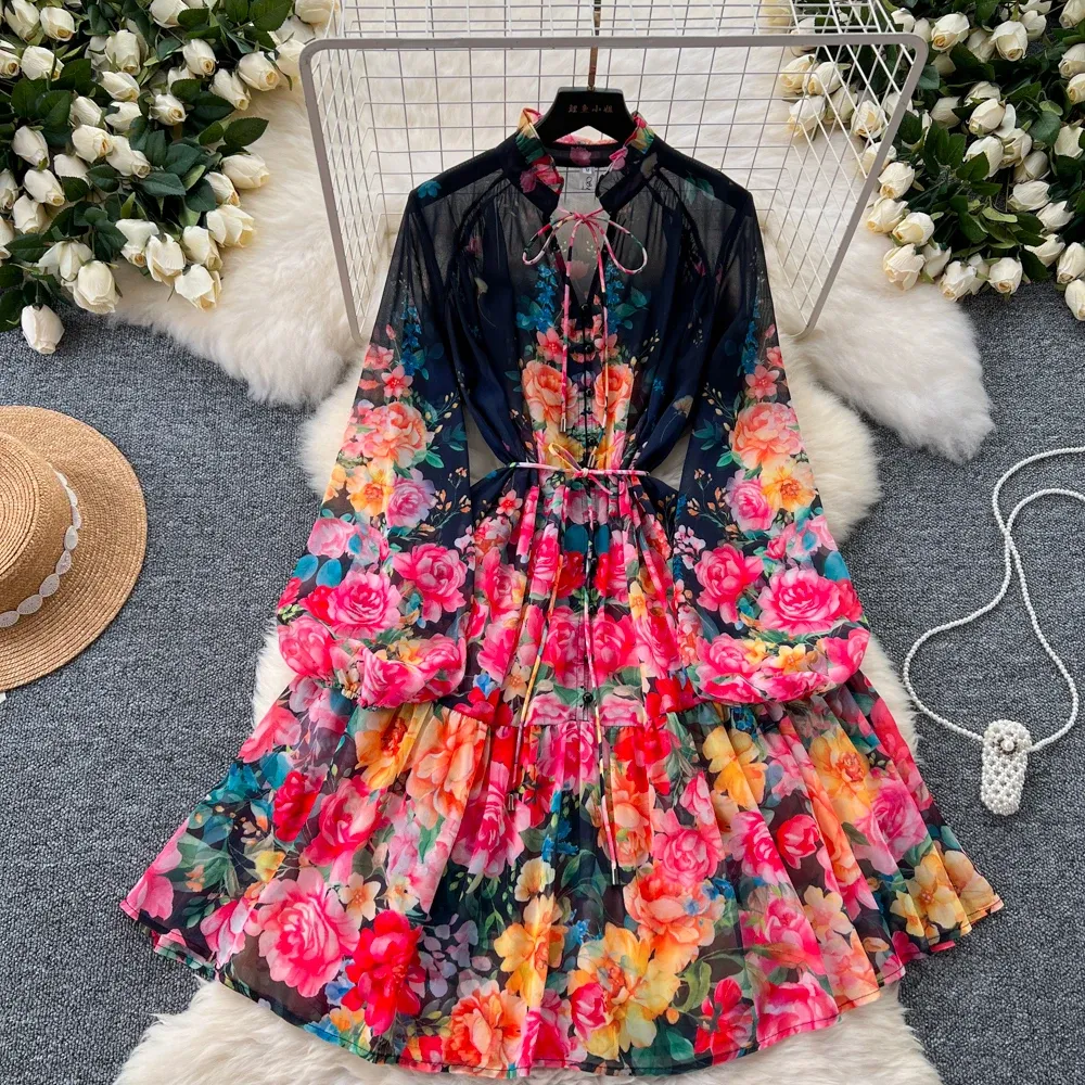 Basic Casual Floral Chiffon Short Dress: Womens Vintage Fashion Party  Vestidos 2025, Long Sleeve for Summer, Autumn, and Holiday from Dhgate  Basic & Casual Dresses - price 34.18
