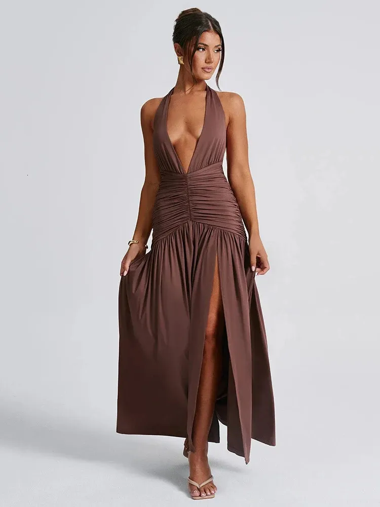 slim fit dress slacks Cornflower Blue High Slit Deep V Halter Maxi main image 1