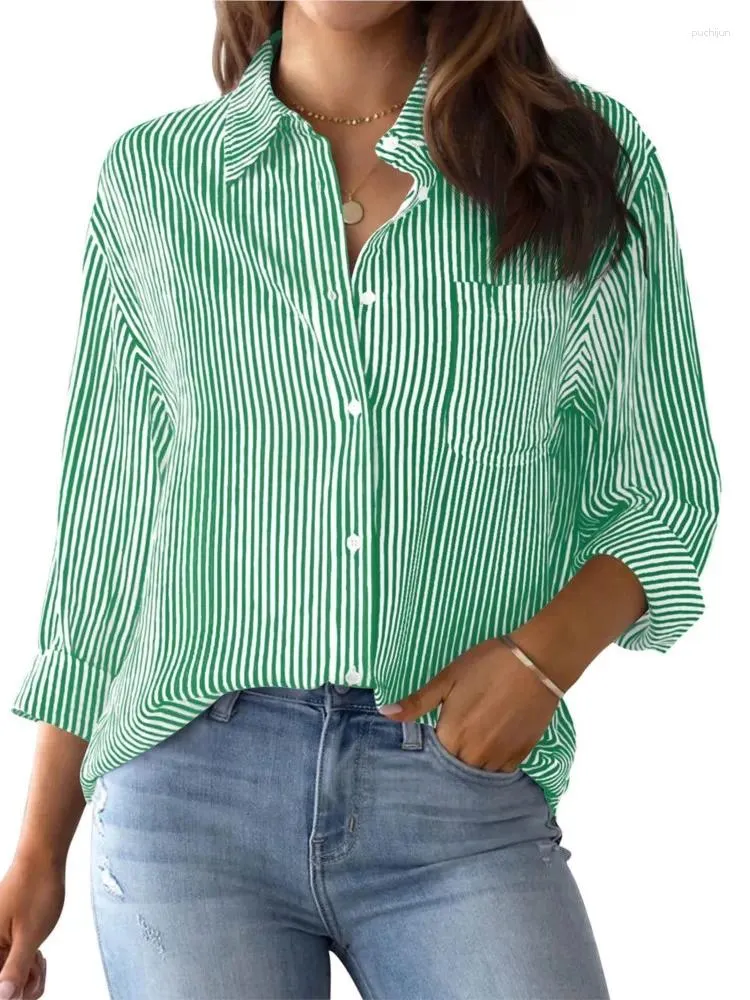 Blouses For Office: Womens Long Sleeve Striped Shirt Loose Fit