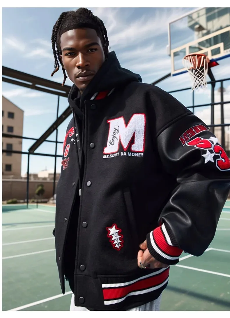 Mens Y2K Hip Hop Bomber Oversized Varsity Jacket With